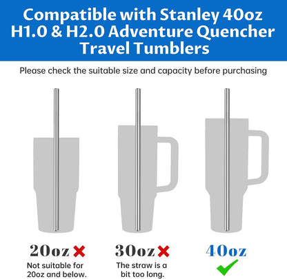 Tomorotec 14PCS Stainless Steel Straws Fit for 40oz Stanley Tumbler, Silver