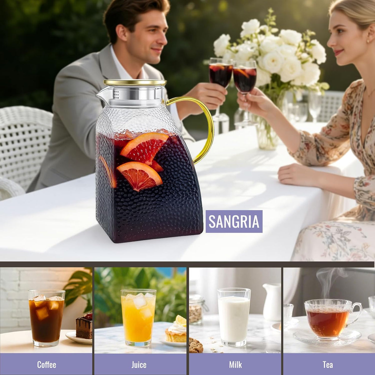 WARMSIMPLE 60 oz Glass Water Pitcher with Lid, Spout & Handle, BPA Free Jug