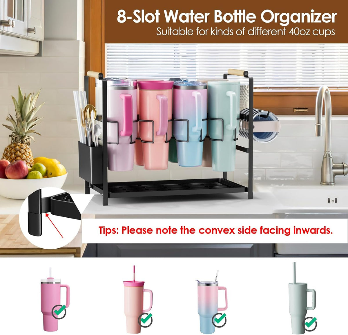 Housolution Water Bottle Tumbler Storage Organizer Drying Rack for Stanley