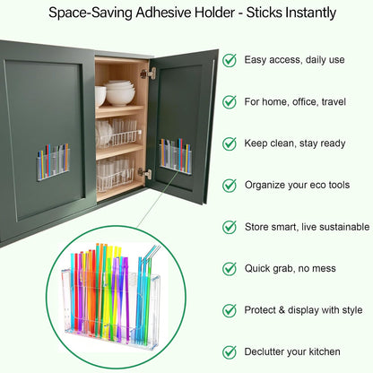 Straw Holder for Cabinet Door & Wall – Acrylic Straw Organizer Storage Box for Reusable Straws, Coffee Sticks, Space Saving Kitchen Organizer