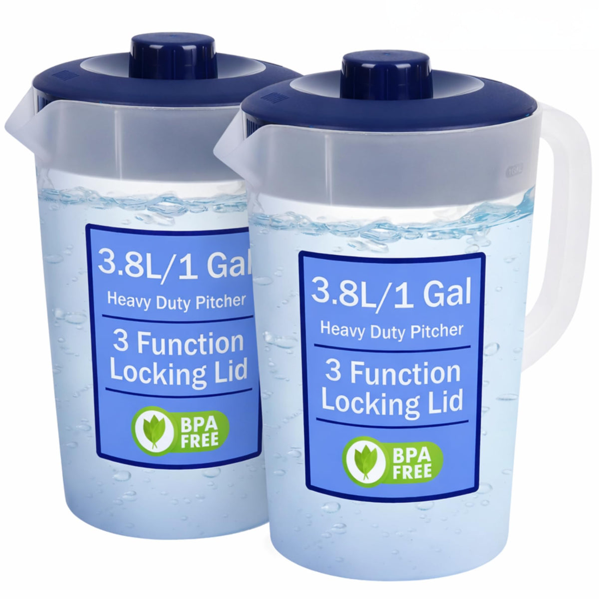Water Pitcher with Lid 1 Gallon Pitcher BPA Free & Phthalate Free - Navy