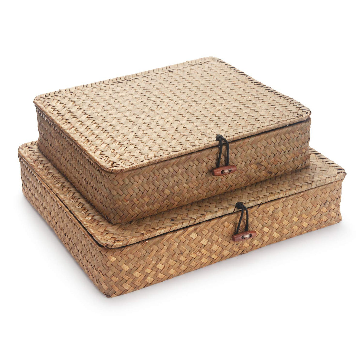 Seagrass Storage Basket Box with Lid, Natural, Set of 2