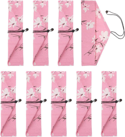 uxcell Chopstick Case, 9 Pcs Chopstick Storage Japanese Style Cutlery Pouch Portable Utensil Travel Case Bag Sleeves Tableware Storage for Spoon Fork Straws, Pink Base White Floral