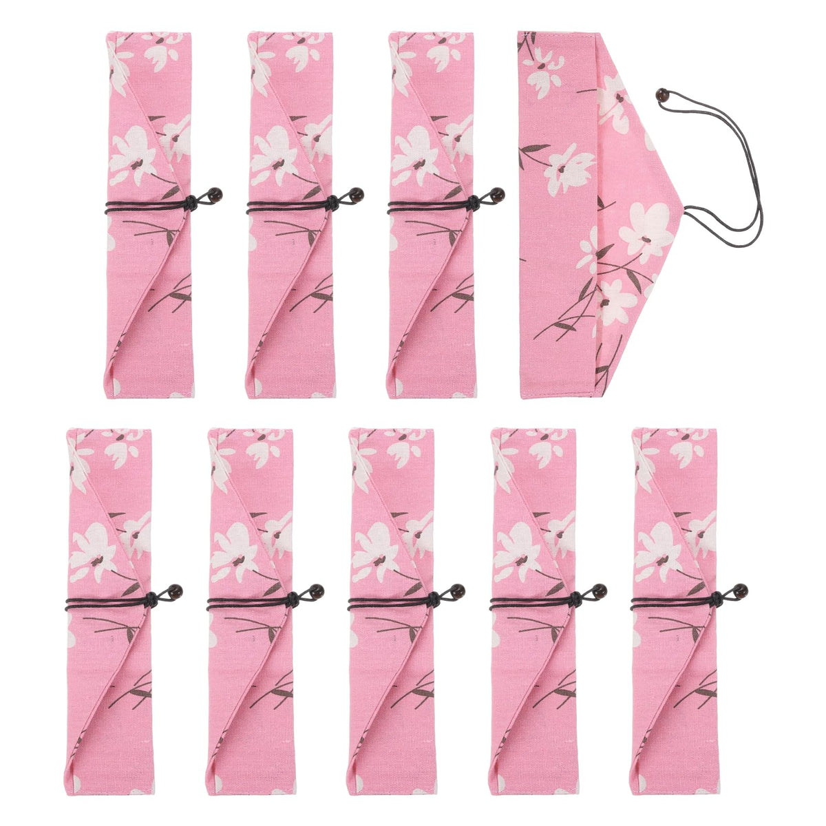uxcell Chopstick Case, 9 Pcs Chopstick Storage Japanese Style Cutlery Pouch Portable Utensil Travel Case Bag Sleeves Tableware Storage for Spoon Fork Straws, Pink Base White Floral