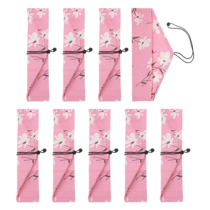 uxcell Chopstick Case, 9 Pcs Chopstick Storage Japanese Style Cutlery Pouch Portable Utensil Travel Case Bag Sleeves Tableware Storage for Spoon Fork Straws, Pink Base White Floral