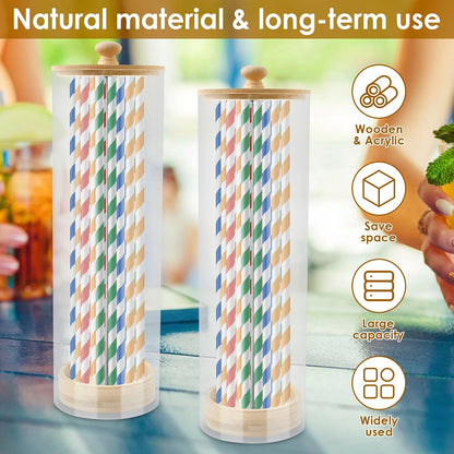 Acrylic Straw Holder for 8.3 inch Standard Straws, Clear Drinking Straw Organizer, Tumbler Straw Container, Straw Storage Container Dispenser for Organizing Pen Cutlery Makeup Brush