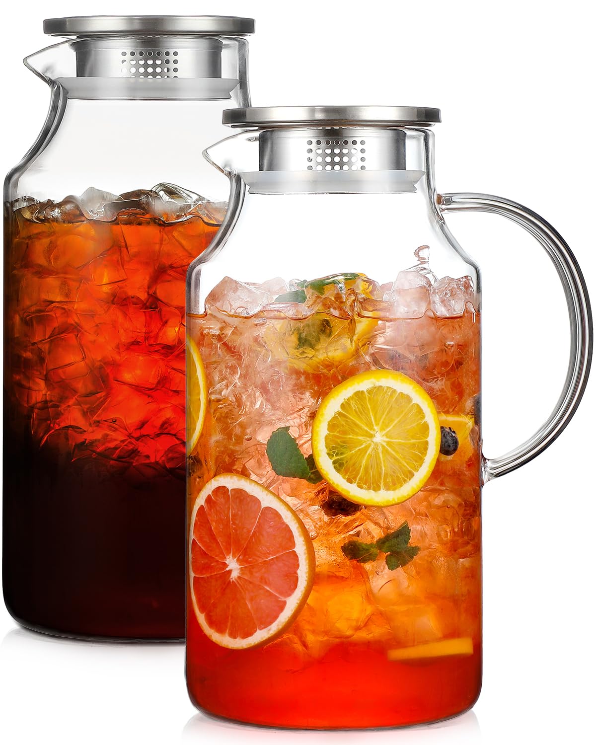 1 Gallon thickened Glass Pitcher with Lid and Spout, Borosilicate Glass Carafe for Hot/Cold Drink, Water Pitchers for Fridge, Extra Large Jug with Handle for Iced Tea, Coffee,Juice,Homemade Beverage