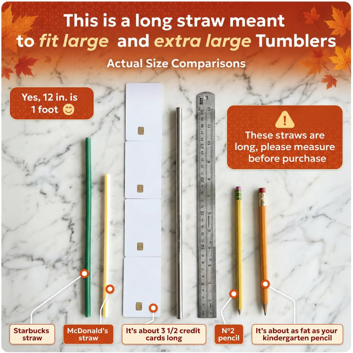 Made in USA Bywater Stainless Steel 12 Inch Straw Set of 2 Food Grade Premium Straws. Fits Stanley, Yeti Straw Lid and Many Others With Standard Straws. DOES NOT FIT FLIP STYLE LIDS