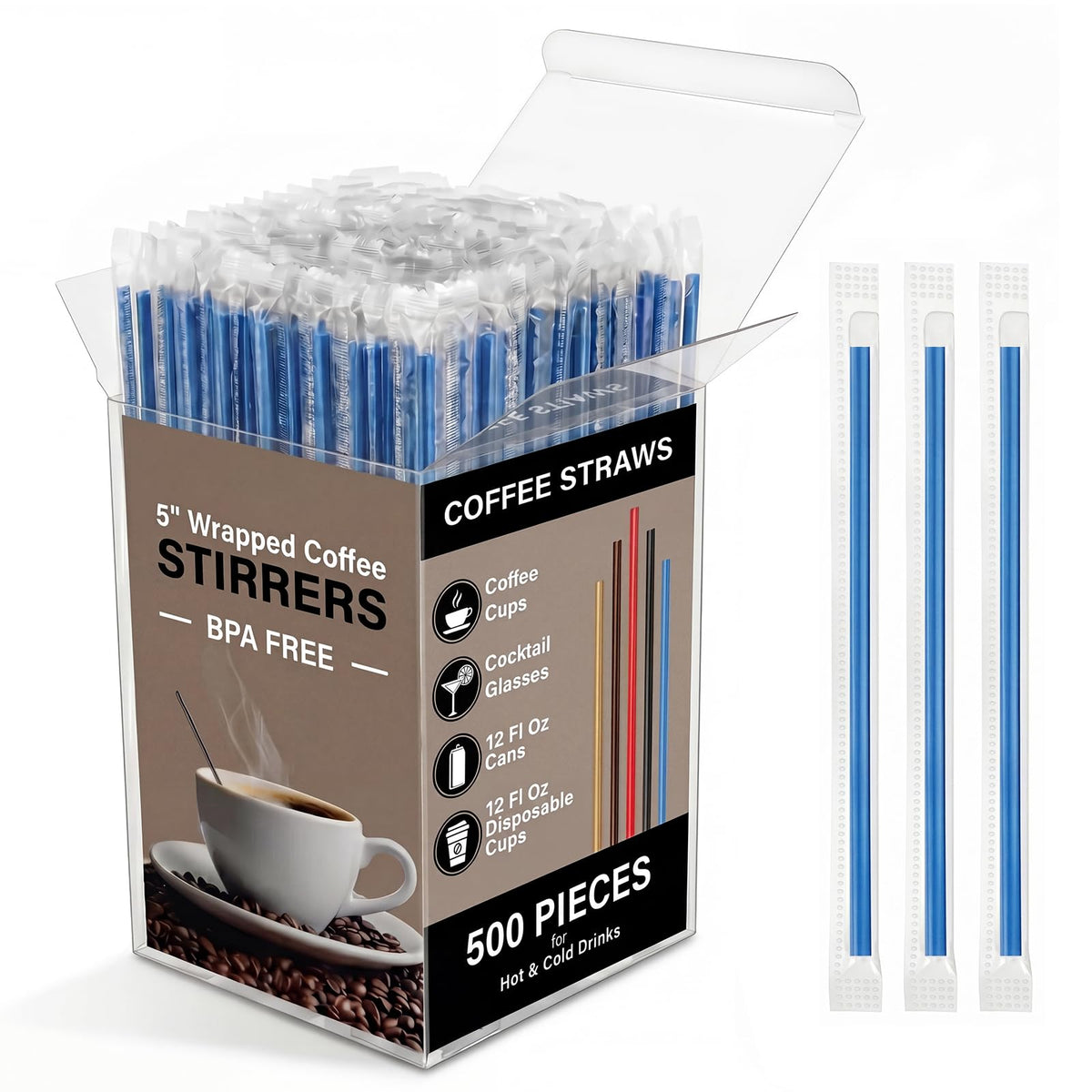 500 Pcs Individually Wrapped Coffee Stirrers, Straws (Gold, 7 in)