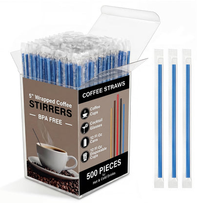 500 Pcs Individually Wrapped Coffee Stirrers, Straws (Gold, 7 in)