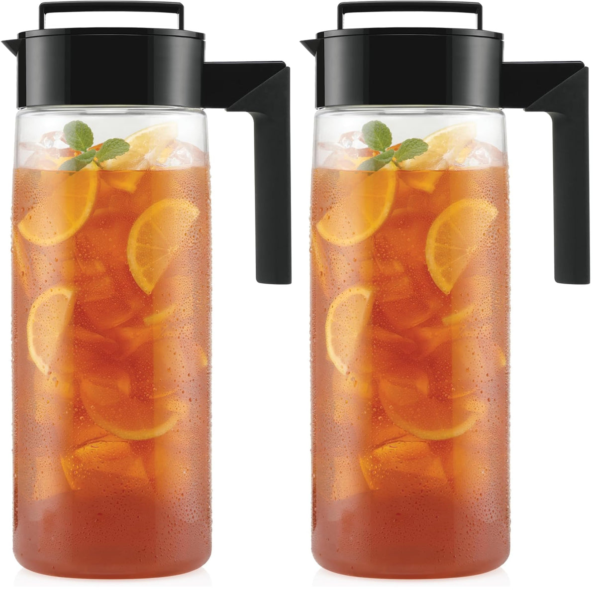Takeya Airtight Pitcher - Durable BPA-Free Eastman Tritan Odor/Stain-Resistant Leakproof Lid for Iced Tea/Water Easy-Grip Silicone Handle Spill-Free Spout Fridge-Friendly Made in USA 2 Quart/Black