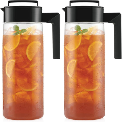 Takeya Airtight Pitcher - Durable BPA-Free Eastman Tritan Odor/Stain-Resistant Leakproof Lid for Iced Tea/Water Easy-Grip Silicone Handle Spill-Free Spout Fridge-Friendly Made in USA 2 Quart/Black