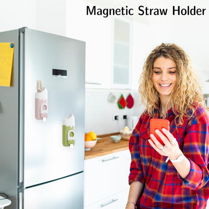 2 Pack Magnetic Straw Holder for Fridge, Cabinet & Counter – Multi-Use Straw Storage & Organizer with Bottle Can Opener