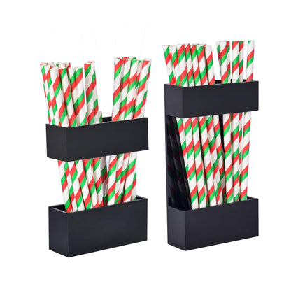 2 PACK Acrylic Straw Holder for Cabinet Doors, Reusable Straw Organizer with Ultra-Sticky Adhesive, Small Kitchen Accessories Container, Fits Both Short & Long Straws (Transparent)