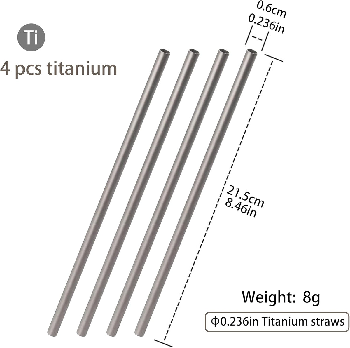 0.24'' Grade 2 ASTM F67 Pure Titanium Straws with Cleaning Brush