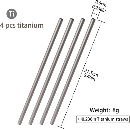 0.24'' Grade 2 ASTM F67 Pure Titanium Straws with Cleaning Brush