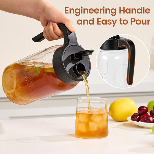 Mason Jar Pitcher with Tea Filter, 64 oz Glass Pitcher with Lid