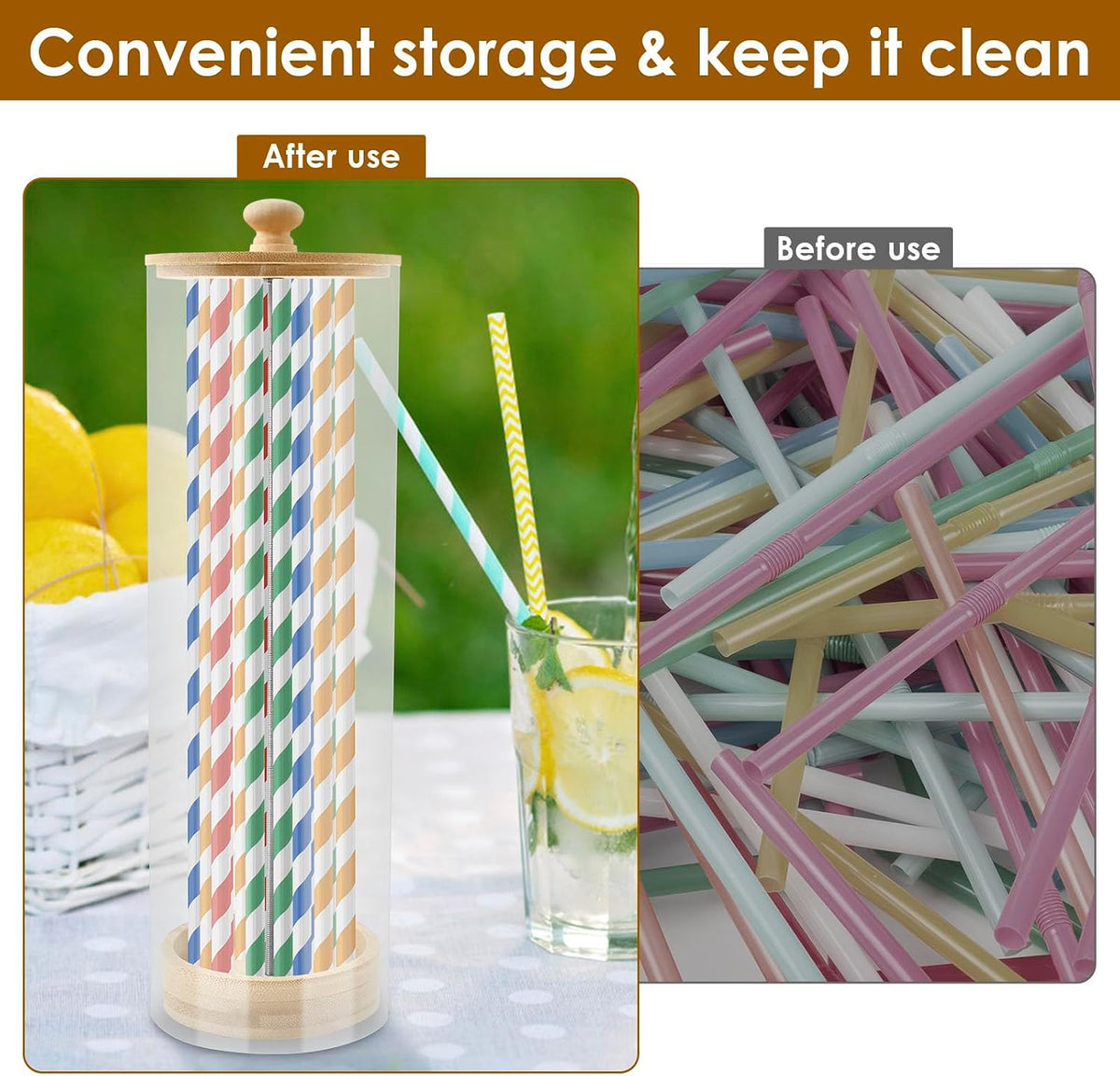 Acrylic Straw Holder for 8.3 inch Standard Straws, Clear Drinking Straw Organizer, Tumbler Straw Container, Straw Storage Container Dispenser for Organizing Pen Cutlery Makeup Brush
