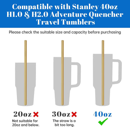Tomorotec 8PCS Stainless Steel Straws Fit for 40oz Stanley Tumblers, Gold