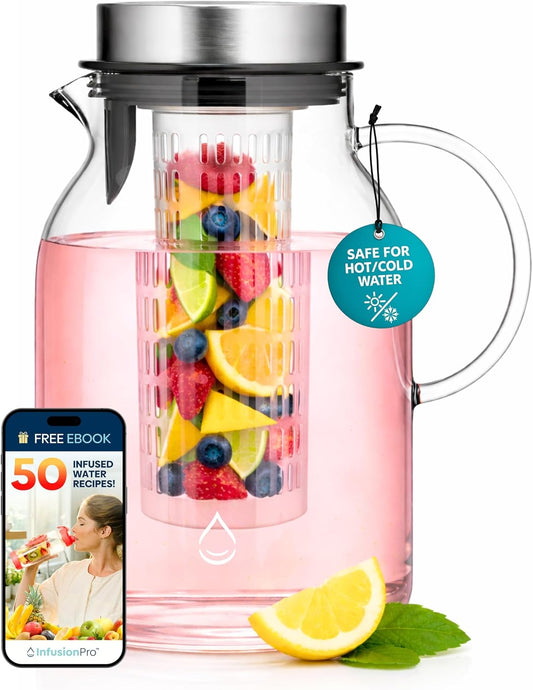 Infusion Pro Glass Fruit Infuser Water Pitcher, 2 Qt
