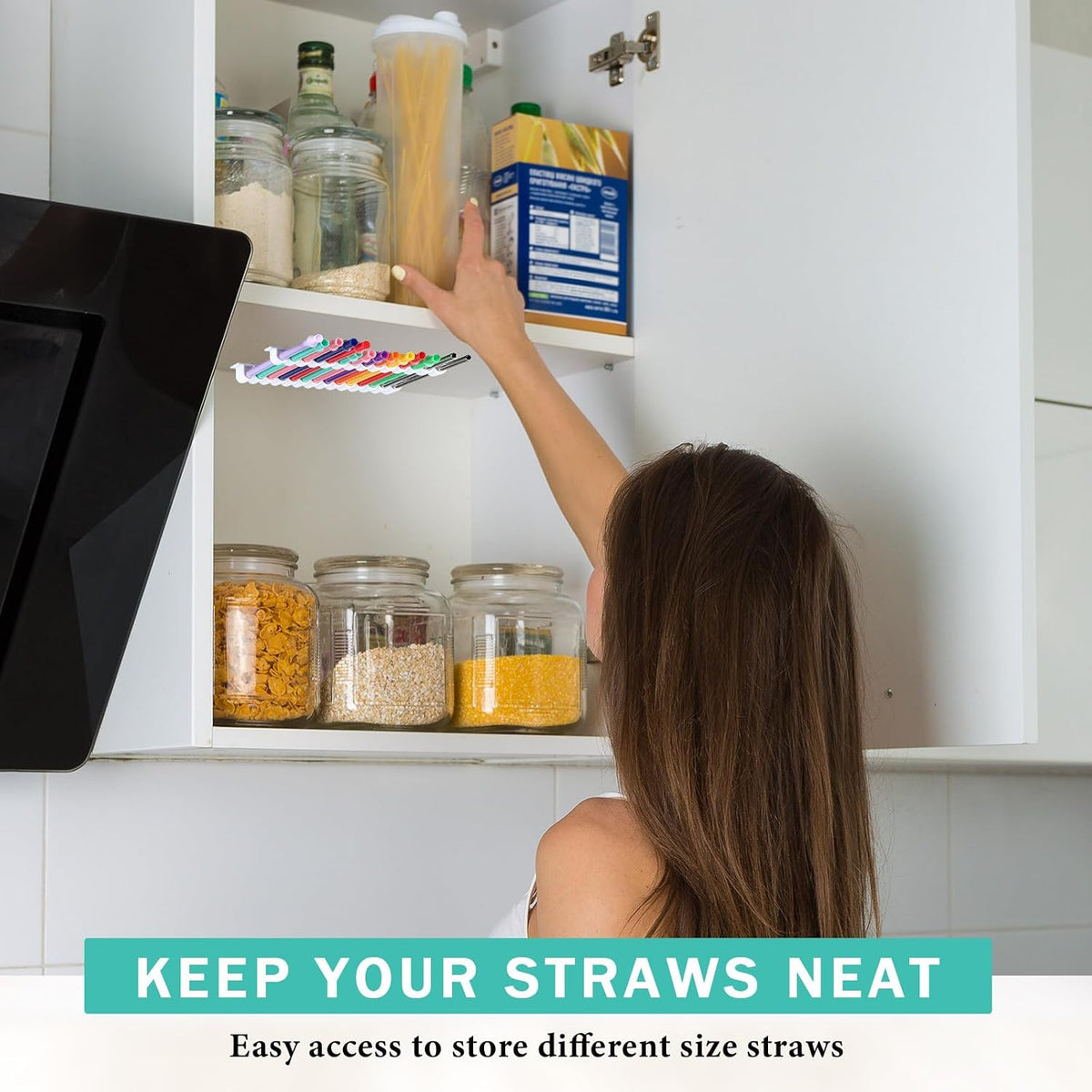 Baderke Straw Holder for Cabinet Reusable Straw Organizer, White, Classic