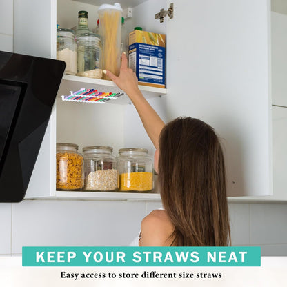 Baderke Straw Holder for Cabinet Reusable Straw Organizer, White, Classic