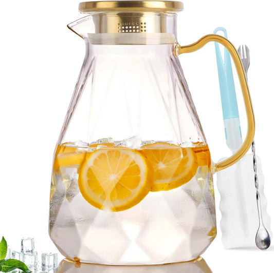 Glass Pitcher, 74.4 oz Water Pitcher With Lid