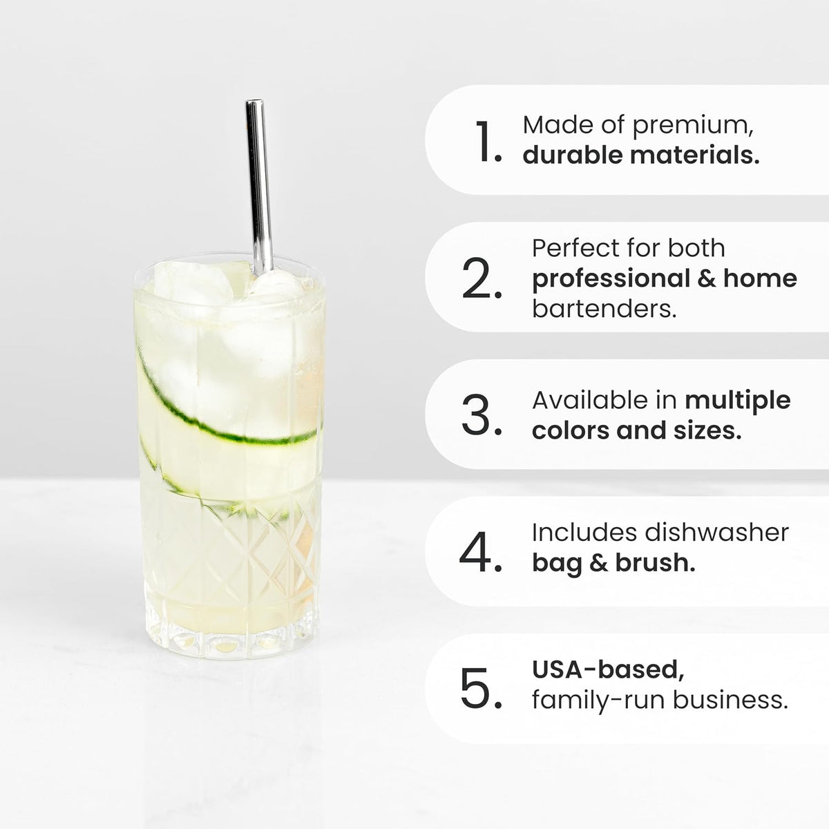 A Bar Above Stainless Steel Straws for Cocktails, 8 Inch Long, 6 Pack