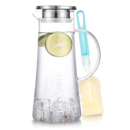 SUSTEAS 2L/68oz Glass Pitcher with Lid and Handle,Carafe for Hot/Cold Water