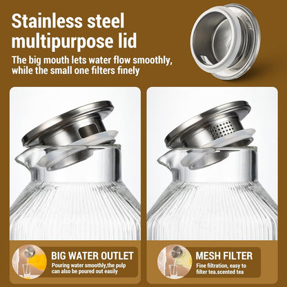 1 Gallon Square Classic Stripes Glass Pitcher with Lid, Pitchers for Fridge