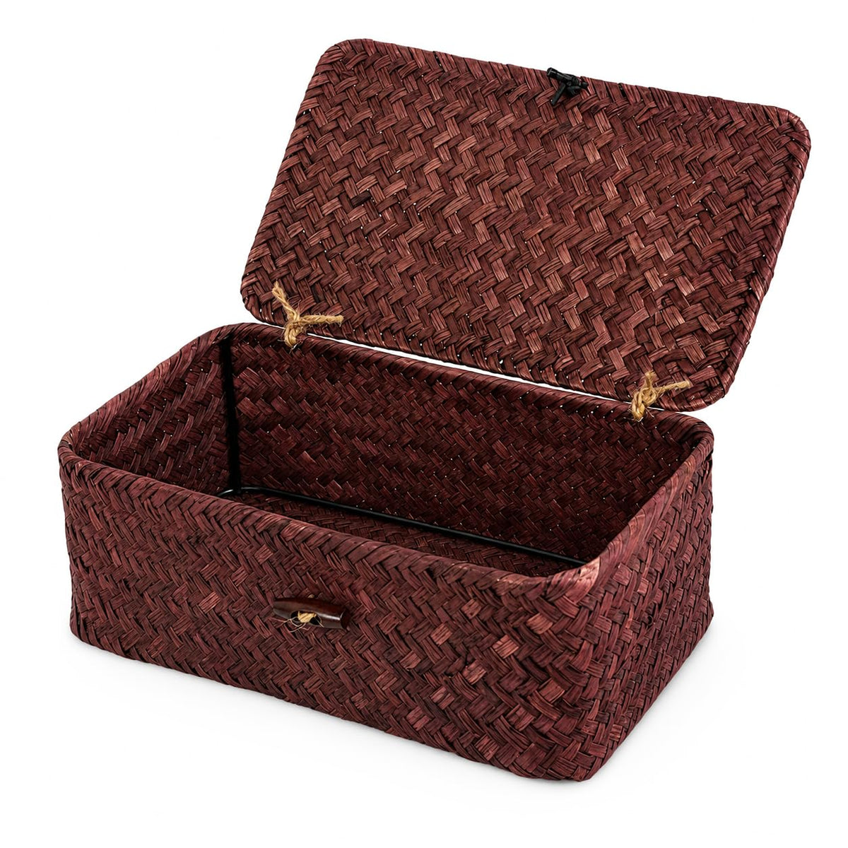 Set of 2 Wicker Basket with Lid, Seagrass Woven Basket for Storage