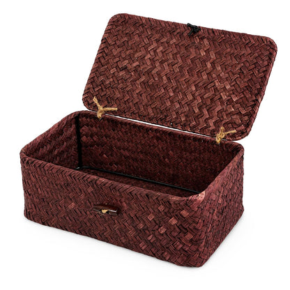 Set of 2 Wicker Basket with Lid, Seagrass Woven Basket for Storage
