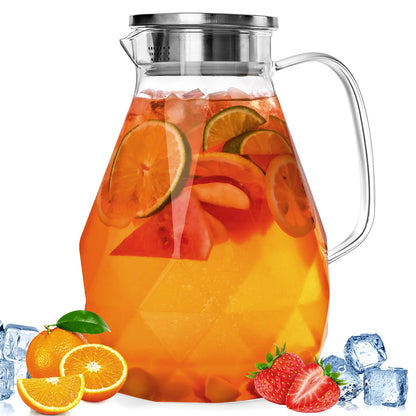 1 Gallon Glass Pitcher with Lid and Handle, Hot & Cold Water Jug, Extra-Wide Mouth Beverage Carafe for Juice, Iced Tea & Drinks