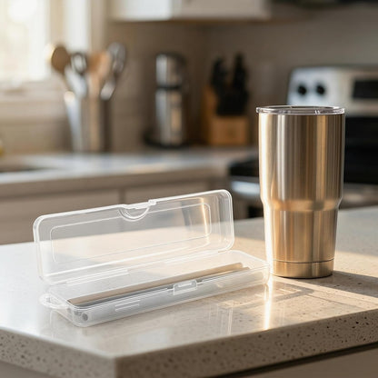 4pcs Travel Straw Case Clear Plastic Straws Container with Lid Small Clear Container Holder Drinking Dispensers Plastic Carrying Box Small Drinking Box