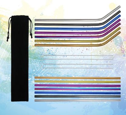19pcs Reusable Drinking Straw Set with Brush and Bag Stainless Steel