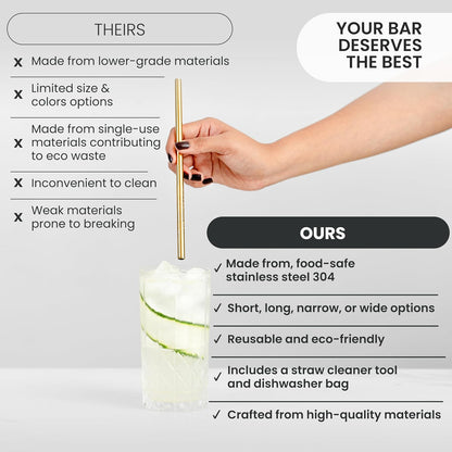 A Bar Above Stainless Steel Straws for Cocktails, 8 Inch Long, 6 Pack
