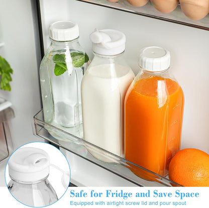 Syntic 2 Pack 32 Oz Glass Milk Bottles with Airtight Lids & 2 Caps