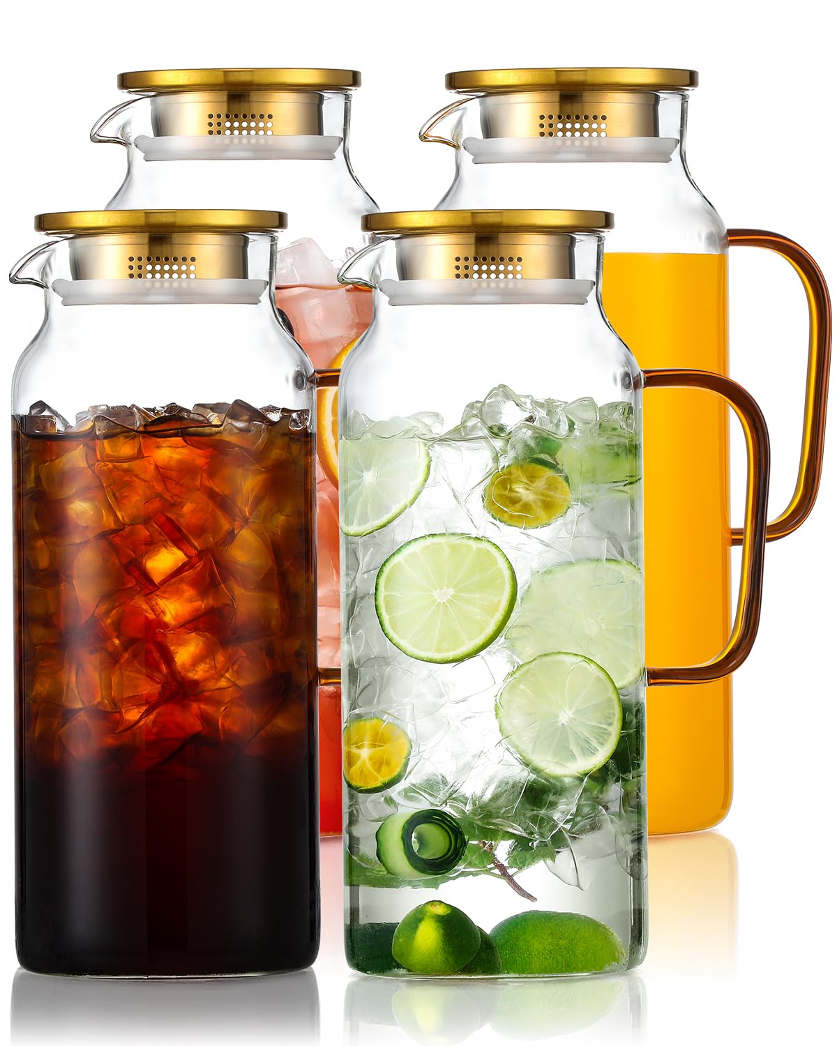 1 Gallon thickened Glass Pitcher with Lid and Spout, Borosilicate Glass Carafe for Hot/Cold Drink, Water Pitchers for Fridge, Extra Large Jug with Handle for Iced Tea, Coffee,Juice,Homemade Beverage