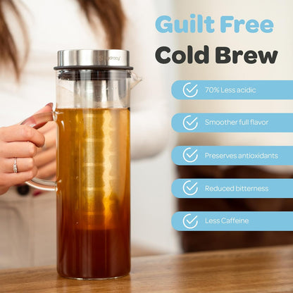 Hydracy Cold Brew Coffee Pitcher,Borosilicate Glass Iced Tea Maker 52oz
