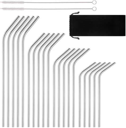 Reusable Stainless Steel Drinking Straws, 20 Pcs 4 Size - 6.3'' 7.1'' 8.5'' 10.5'', BPA Free Long Short Smoothie Drinking Curved Bent Straws With 2 Brushes and Carry bag, Fit for 10/20/30 oz Tumblers