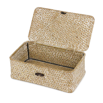 Wicker Storage Basket with Lid, Seagrass Storage Baskets for Organizing