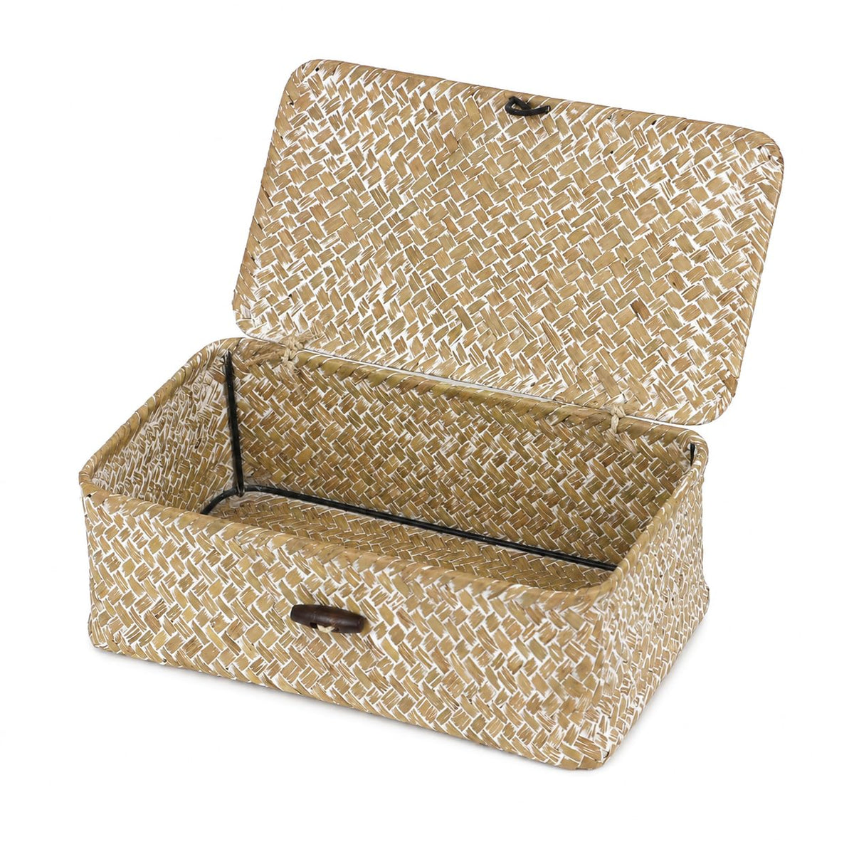 Set of 2 Wicker Basket with Lid, Seagrass Woven Basket for Storage