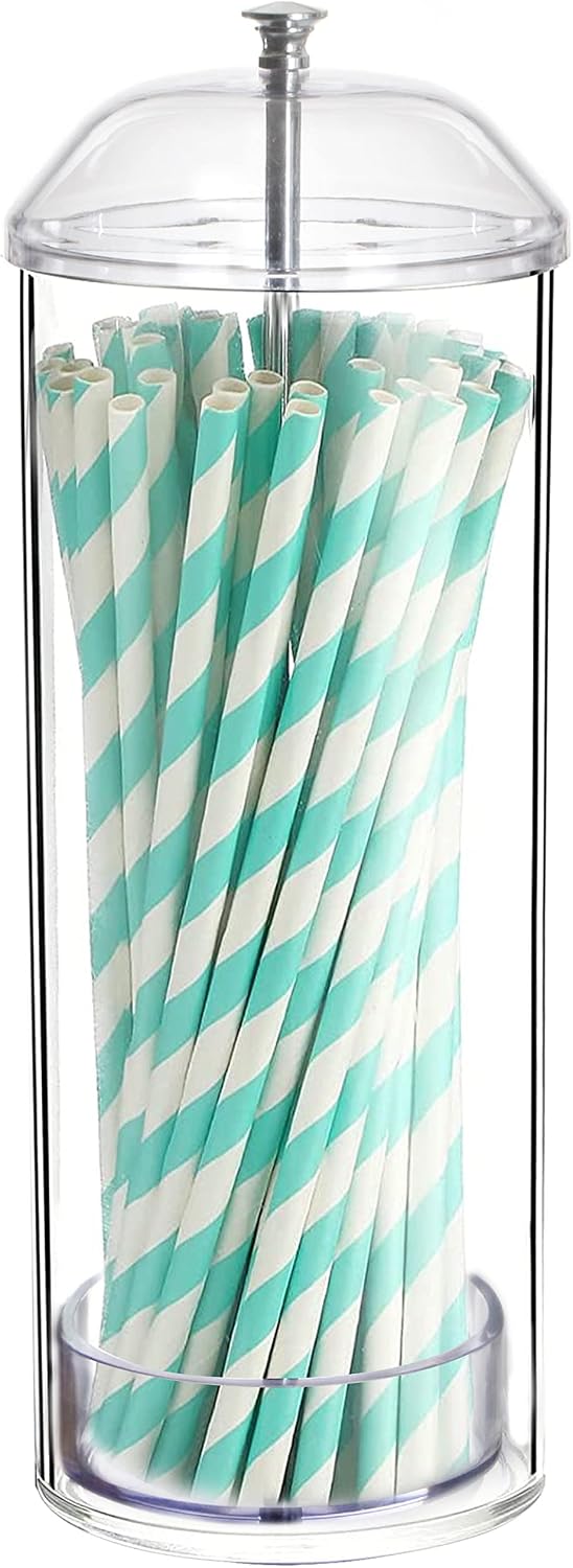 Youngever Straw Dispenser, Plastic Straw Holder with Lid, Drinking Straw Container with Lid