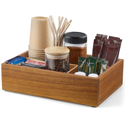 ALELION Coffee Station Organizer - Wood Countertop Accessories Organizer with Removable Dividers for Pods Condiment Syrup Tea Cups Stirrers - for Farmhouse Coffee Bar Decor