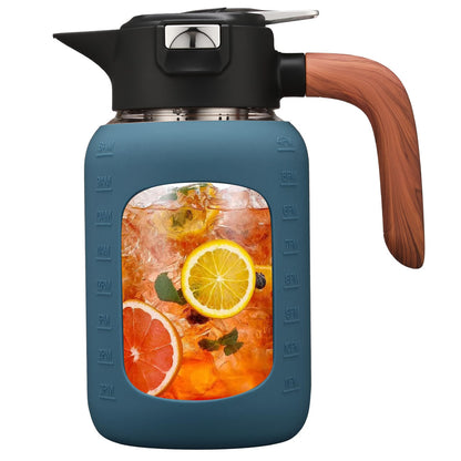 84 oz/2.5 Liter Glass Pitcher with Lid and Handle, Glass Carafe/Jug for Hot/Cold Water, Large Iced Tea Pitcher for Coffee, Juice and Homemade Beverage