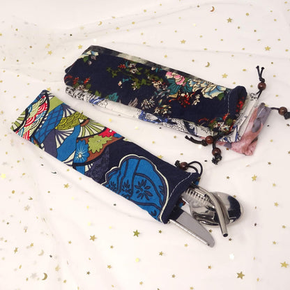 "Honbay 5PCS Portable Straw Carrying Case Straw Pouch Travel Bag for Various Straw, Cleaning Brush and Cutlery"