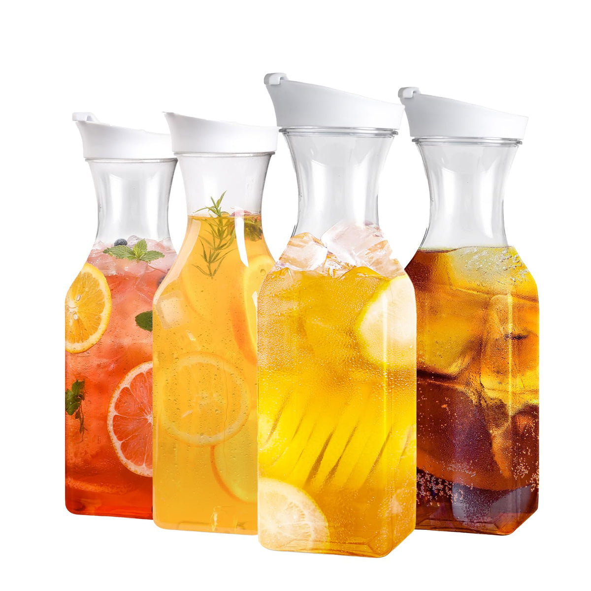 Set Of 2 Plastic Carafe With Lid, 50 Oz Mimosa Bar Supplies, Large Plastic Water Pitcher, Square Base Juice Containers For Party, Milk Container, Beverage Containers For Fridge- HAND WASH ONLY
