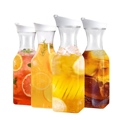Set Of 2 Plastic Carafe With Lid, 50 Oz Mimosa Bar Supplies, Large Plastic Water Pitcher, Square Base Juice Containers For Party, Milk Container, Beverage Containers For Fridge- HAND WASH ONLY
