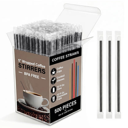 500 Pcs Individually Wrapped Coffee Stirrers, Straws (Gold, 7 in)