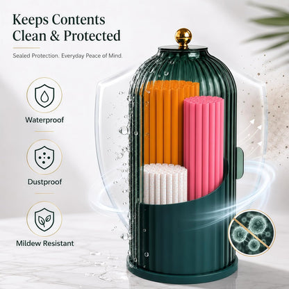 Straw Holder with Lid, Straw Organizer and Straw Dispenser, 360° Rotating Clear Straw Storage Container for Counter, Dustproof Plastic Straw Container for Home Kitchen Bar (green)